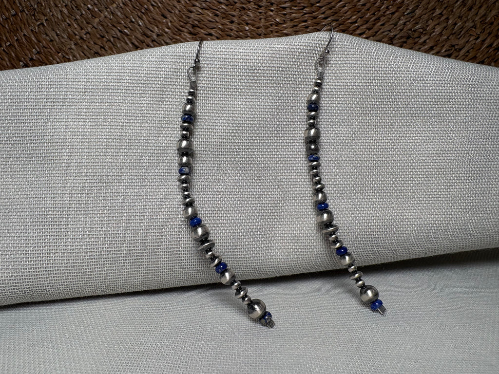 Sterling Silver Bead Lapis Earrings