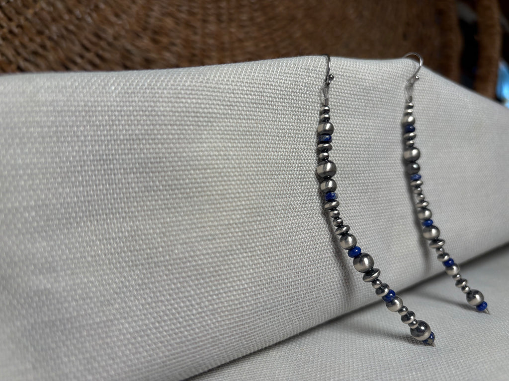 Sterling Silver Bead Lapis Earrings