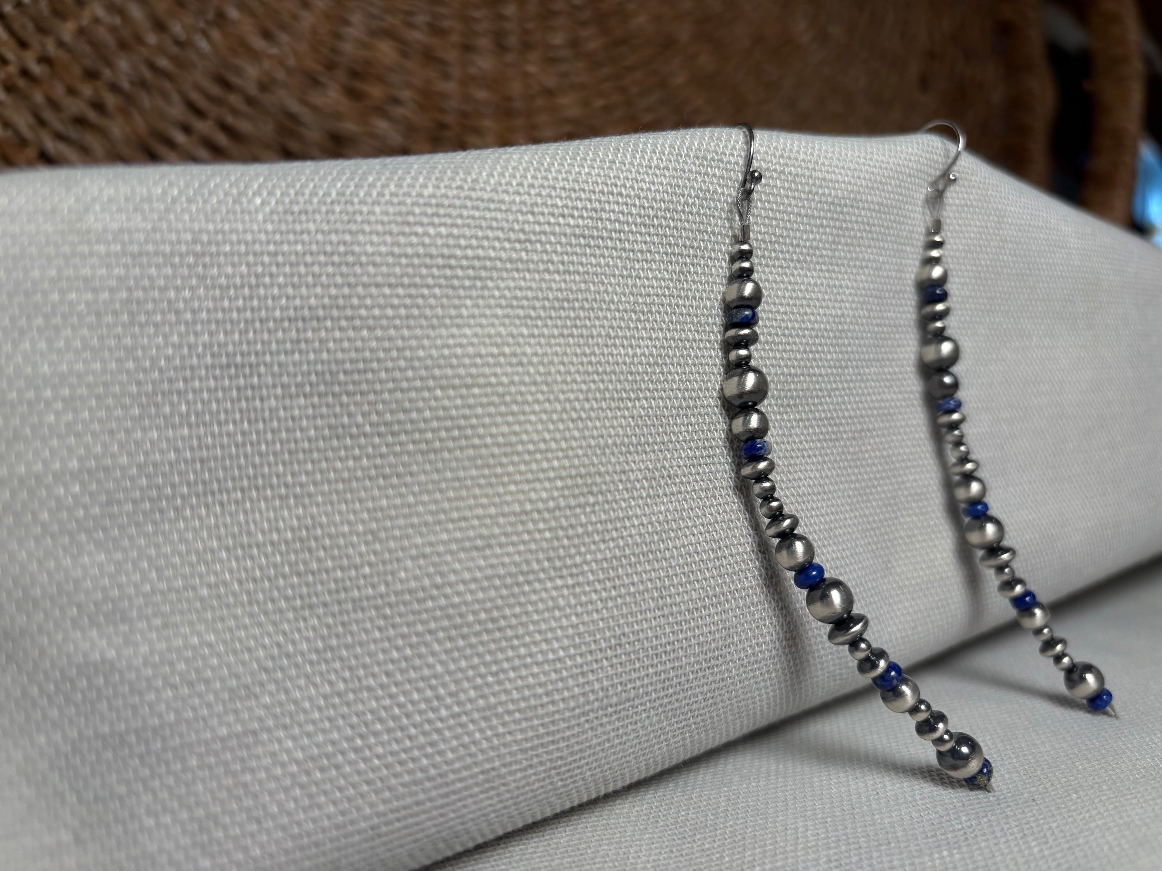 Sterling Silver Bead Lapis Earrings