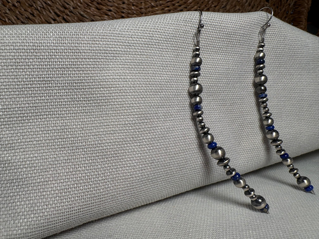 Sterling Silver Bead Lapis Earrings
