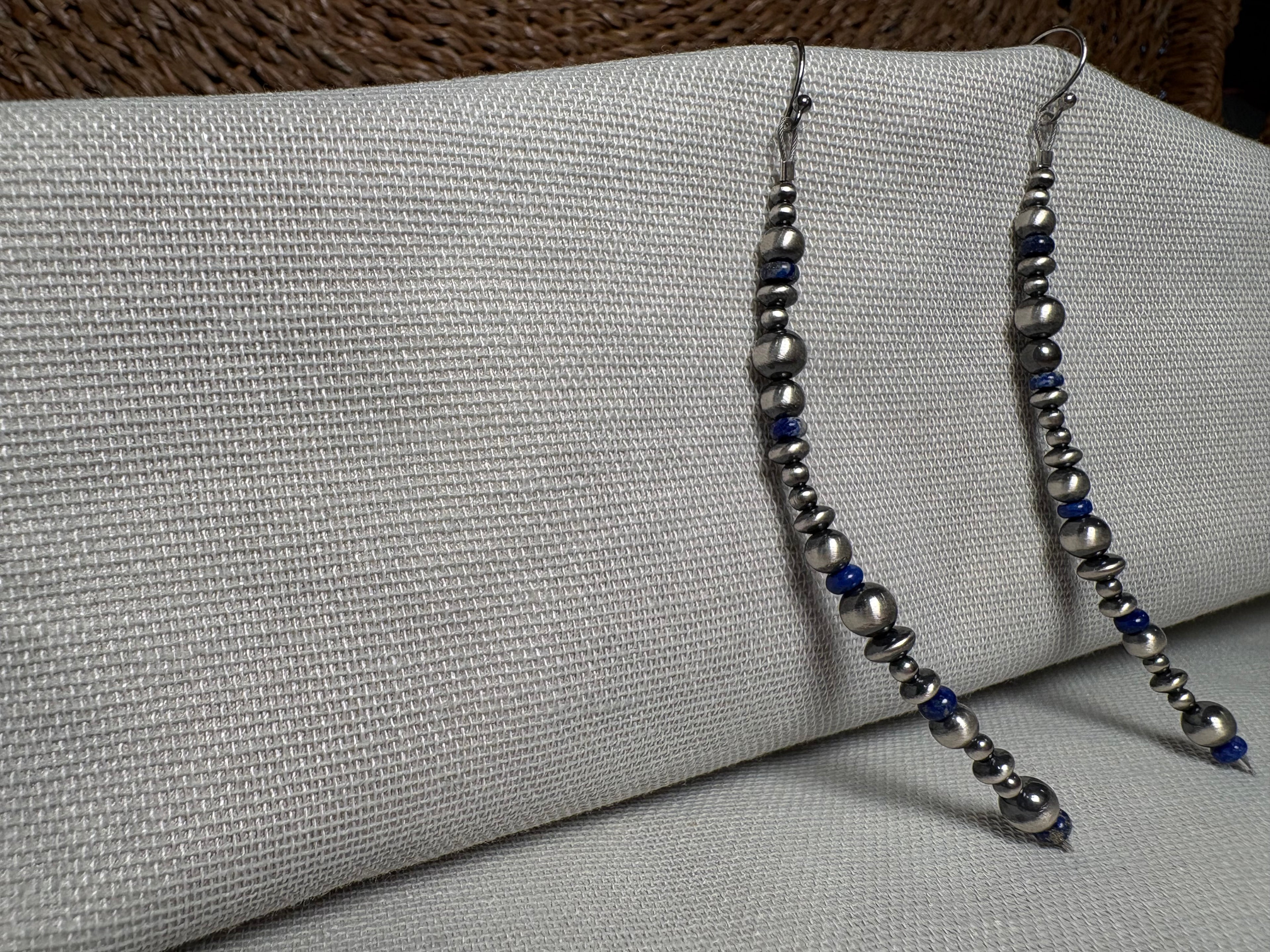 Sterling Silver Bead Lapis Earrings
