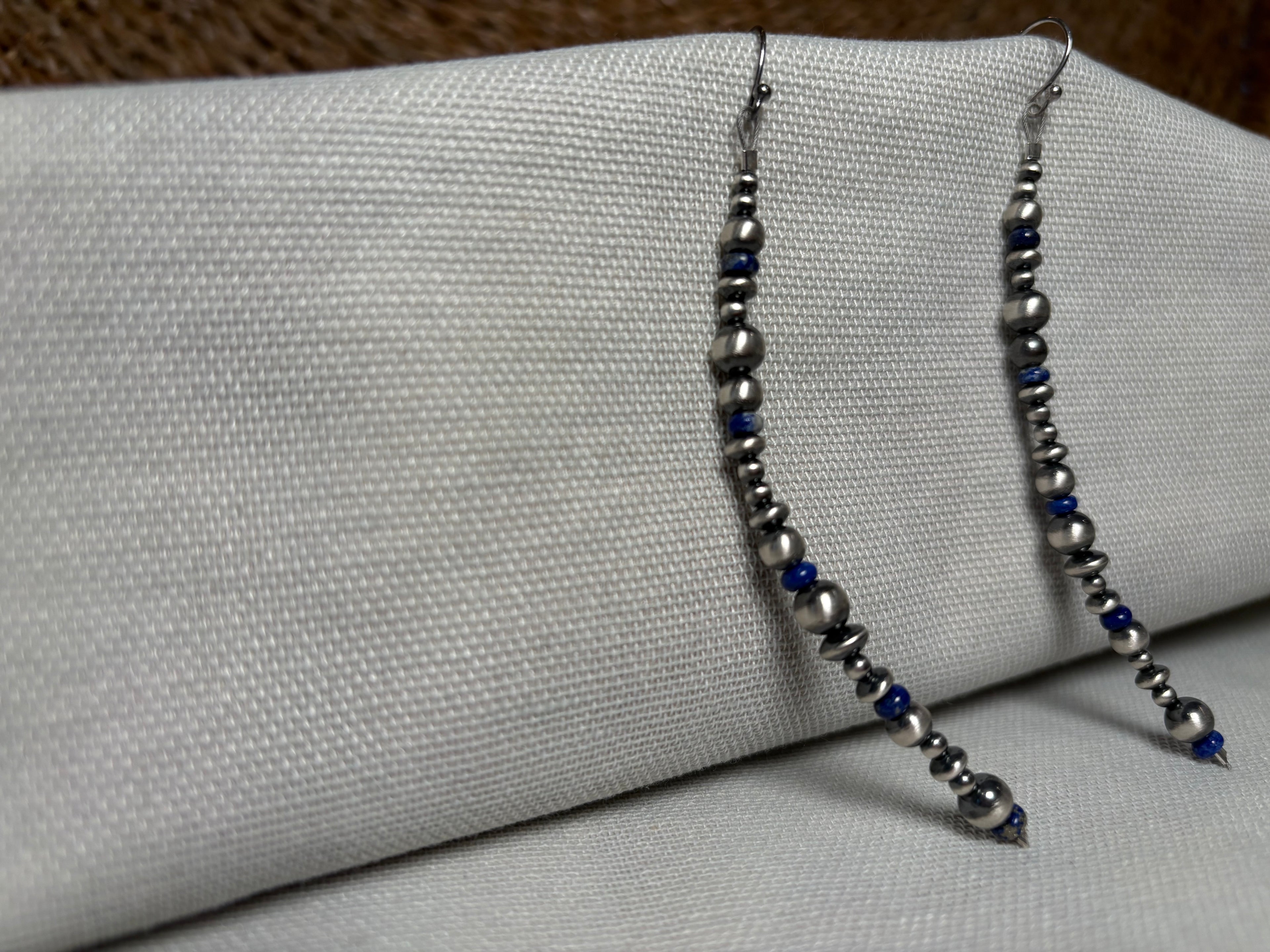 Sterling Silver Bead Lapis Earrings